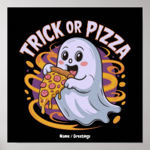 Póster Dulce Fantasma Comiendo Pizza Divertido Espeluznan