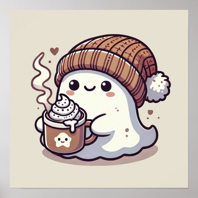 Póster Dulce Fantasma de Halloween con Gorro de Otoño y C (Frente)