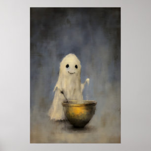 Póster Dulce fantasma de Halloween, óleo antiguo