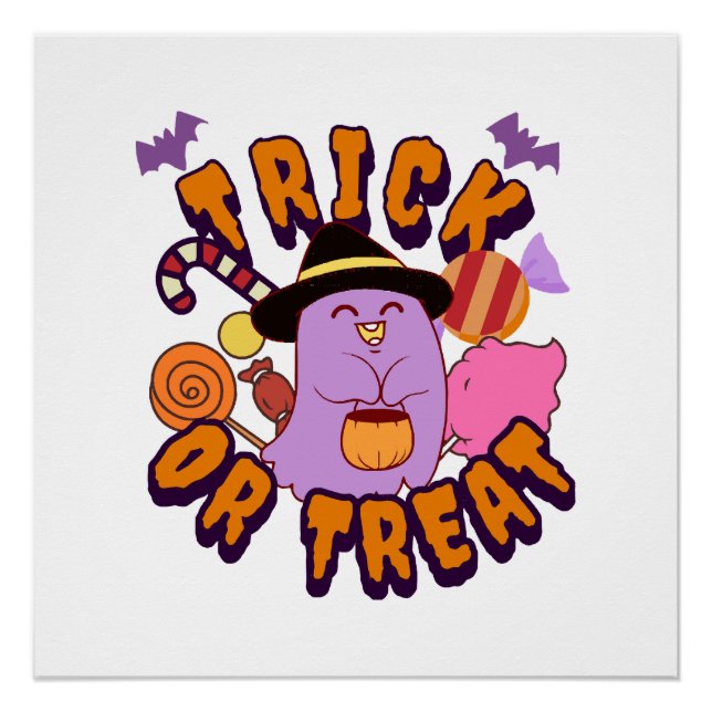 Póster Dulce Fantasma de Halloween Truco o Trato (Anverso)