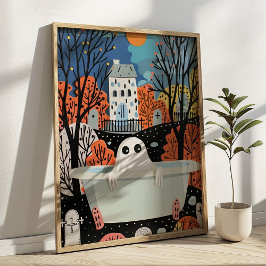 Póster Dulce Fantasma en Bañera 3D Baño de Halloween