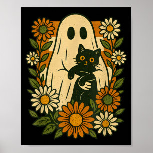 Póster Dulce fantasma sosteniendo gato negro floral diver