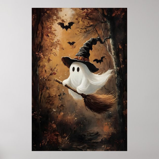 Póster Dulce Fantasma Volando En Una Escoba De Bruja En O (Frente)