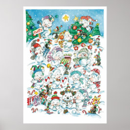 Póster Dulce fiesta de Navidad de osos polares y pingüino
