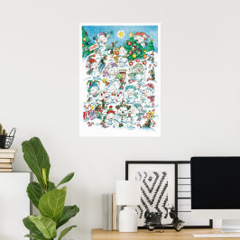 Póster Dulce fiesta de Navidad de osos polares y pingüino