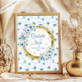Póster Dulce flor azul pastel oro boho signo personalizad