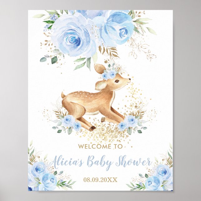 Póster Dulce Floral Bebé Deer Fawn Boy Baby Shower (Frente)