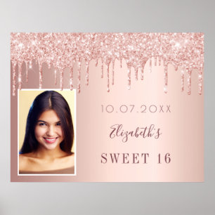 Póster Dulce foto de 16 goteos de purpurina de oro rosa