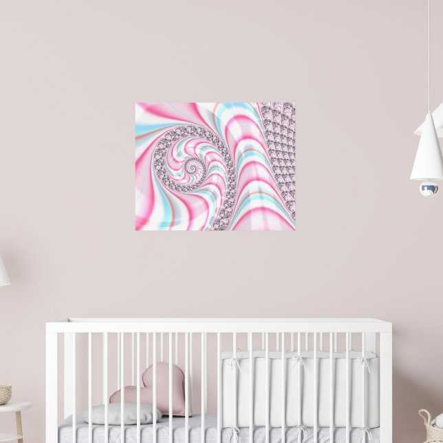 Póster Dulce Fractal Espiral Rosa Azul Pastel (Guardería 2)