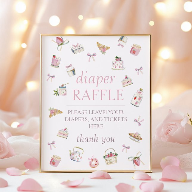Póster Dulce Fresa Postre Baby Shower Rifa de Pañales (Subido por el creador)