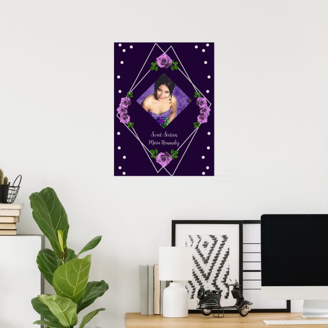 Póster Dulce geométrico morado Rosa plateado 16 (Oficina en casa)