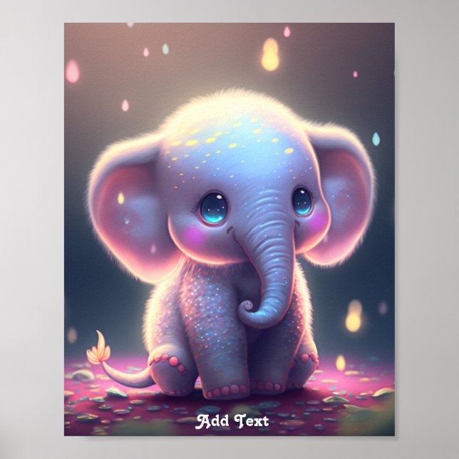 Póster Dulce Guardería de Elefante Bebé Pastel Rosa Capri (Frente)
