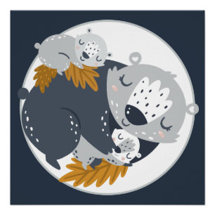 Póster Dulce Mama Bear y Cubs Napping