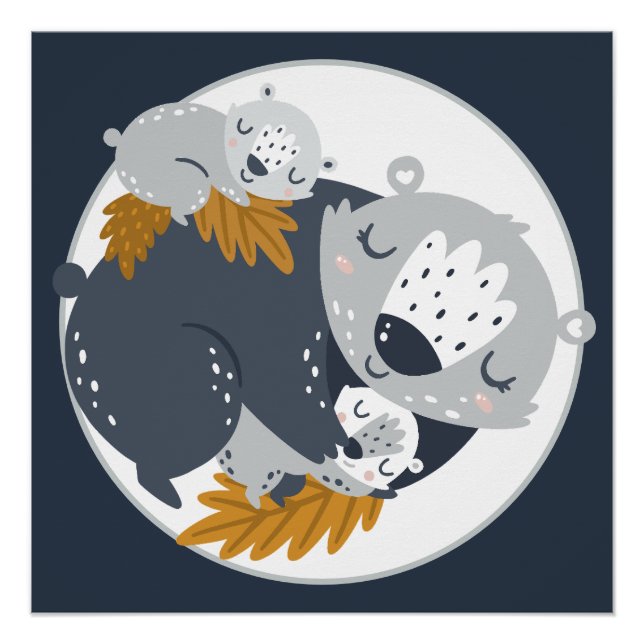 Póster Dulce Mama Bear y Cubs Napping (Anverso)