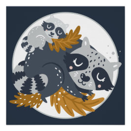 Póster Dulce Mama Raccoon y Napping