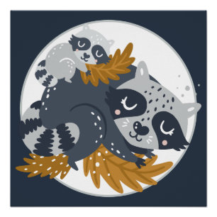 Póster Dulce Mama Raccoon y Napping