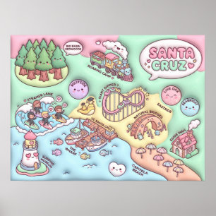 Póster Dulce mapa del barrio de Santa Cruz California UCS