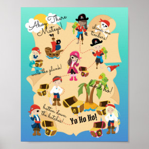 Póster Dulce Mapa del Tesoro Pirata Personalizado Diverti