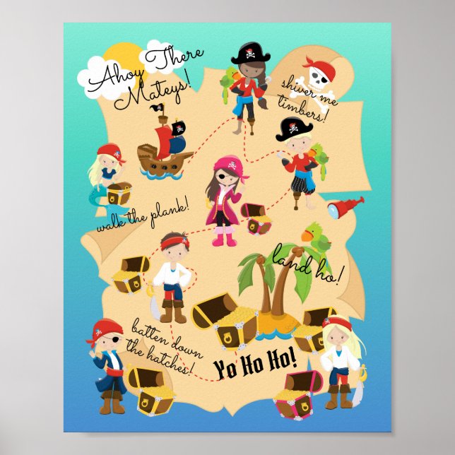 Póster Dulce Mapa del Tesoro Pirata Personalizado Diverti (Frente)