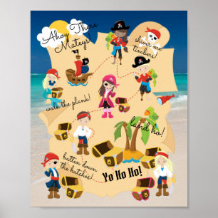 Póster Dulce Mapa del Tesoro Pirata Personalizado Foto Di