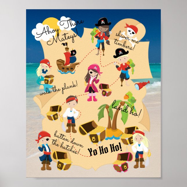 Póster Dulce Mapa del Tesoro Pirata Personalizado Foto Di (Frente)