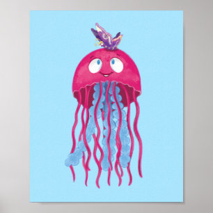 Póster Dulce Medusa Rosa Personaje de Dibujos Animados Gr