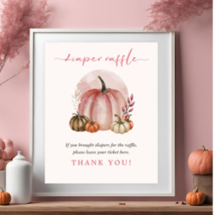 Póster Dulce Niña Calabaza Rosa Baby Shower Rifa de Pañal