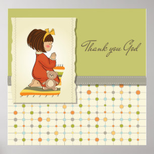 Póster Dulce niña orando Gracias a Dios