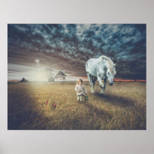 Póster Dulce niña y su caballo "Mejores amigos"