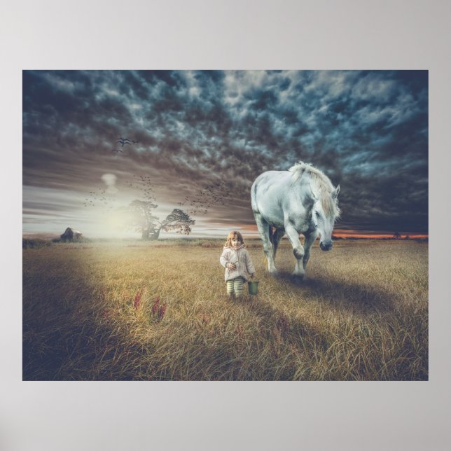Póster Dulce niña y su caballo "Mejores amigos" (Frente)