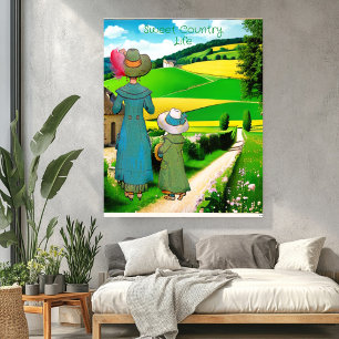 Póster Dulce País Vegetación Vegetación Granjas Hillside 