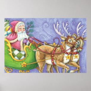 Póster Dulce Papá Noel de dibujos animados de Navidad Tri