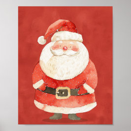Póster Dulce Papá Noel Rojo Navidad Acuarela