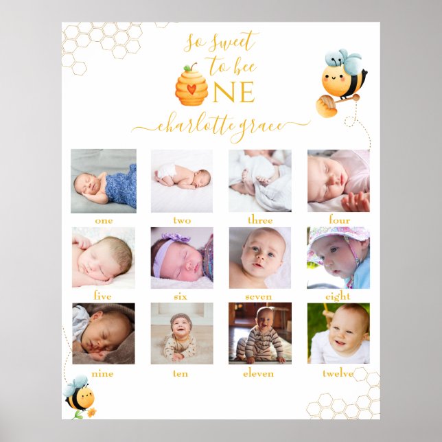 Póster Dulce para ser un Collage de fotos de 12 meses (Frente)