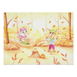 Póster Dulce paseo de otoño en el bosque