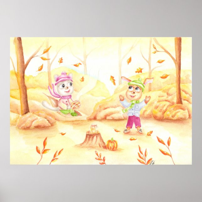 Póster Dulce paseo otoñal por el bosque (Frente)