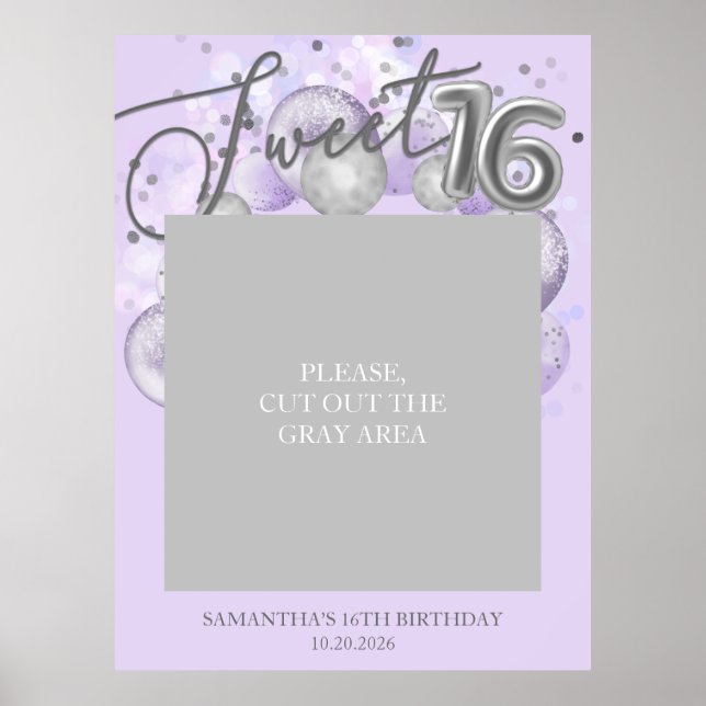 Póster Dulce plateado 16 Globos Fiesta Foto Prop Lavender (Frente)