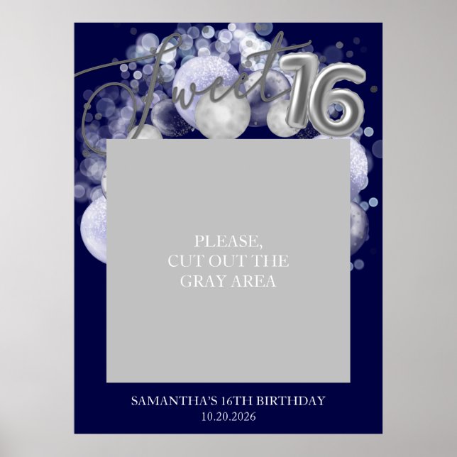 Póster Dulce plateado 16 Globos Foto Prop Royal Blue (Frente)