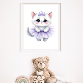 Póster Dulce Princesa Gatito Blanco en Tutú Purpura Real