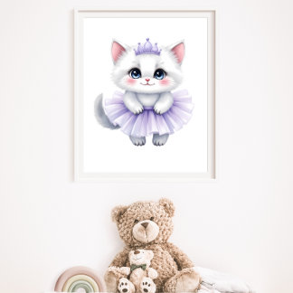 Póster Dulce Princesa Gatito Blanco en Tutú Purpura Real