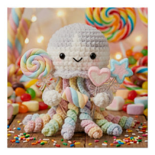 Póster Dulce Pulpo Tejido al Crochet Estética de Candy La