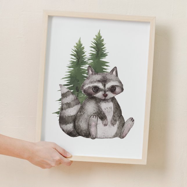 Póster Dulce Raccoon Pine Tree Woodland Nursery Decoració (Sweet Raccoon Pine Tree Woodland Nursery Decor)