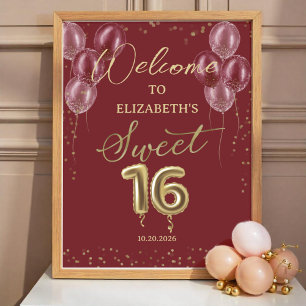 Póster Dulce Relieve metalizado dorado 16 globos Borgoña