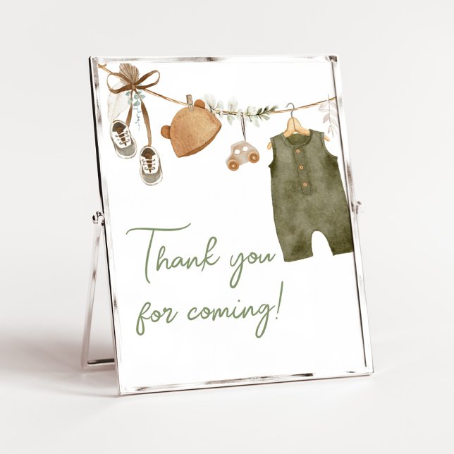 Póster Dulce ropa de bebé de Boho Gracias por venir (Boho Clothes Sweet Baby Boy Baby Shower Thank you for Coming Sign)