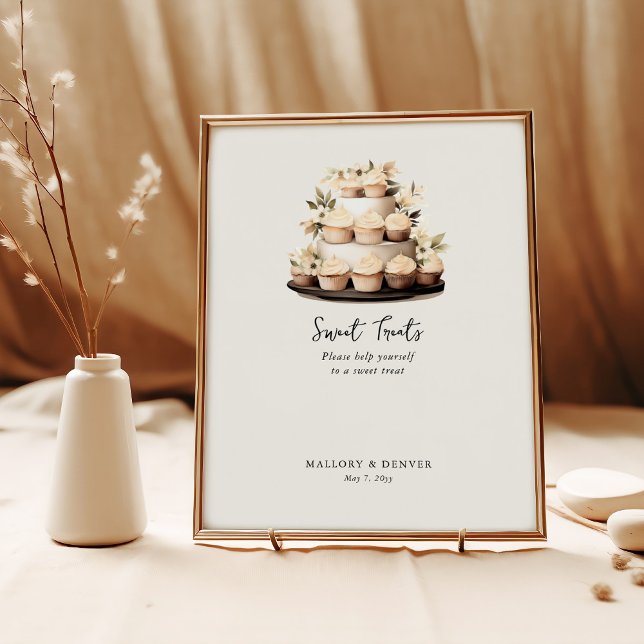 Póster Dulce Rótulo de bodas nupciales neutra rusticas (Sweet Treats Sign from Romantic Wedding signs collection by Darling & May)