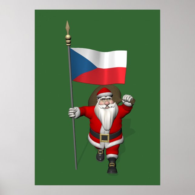 Póster Dulce Santa Claus Con Bandera De La República Chec (Frente)