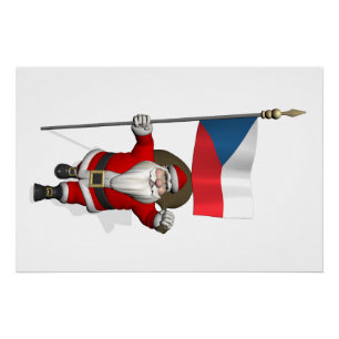 Póster Dulce Santa Claus Con Bandera De La República Chec