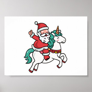 Póster Dulce Santa montando un Unicornio – Adorable