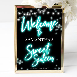 Póster Dulce signo de bienvenida de Neon Glow Verde azula