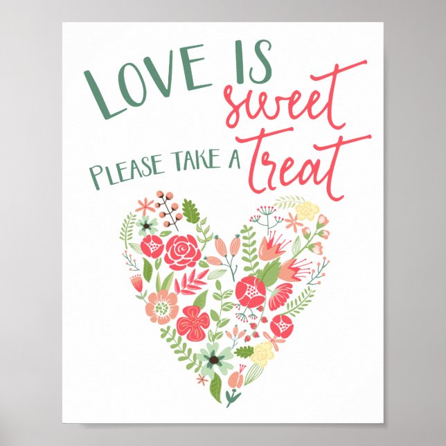 Póster Dulce tratamiento Floral Boda Rótulo (Frente)